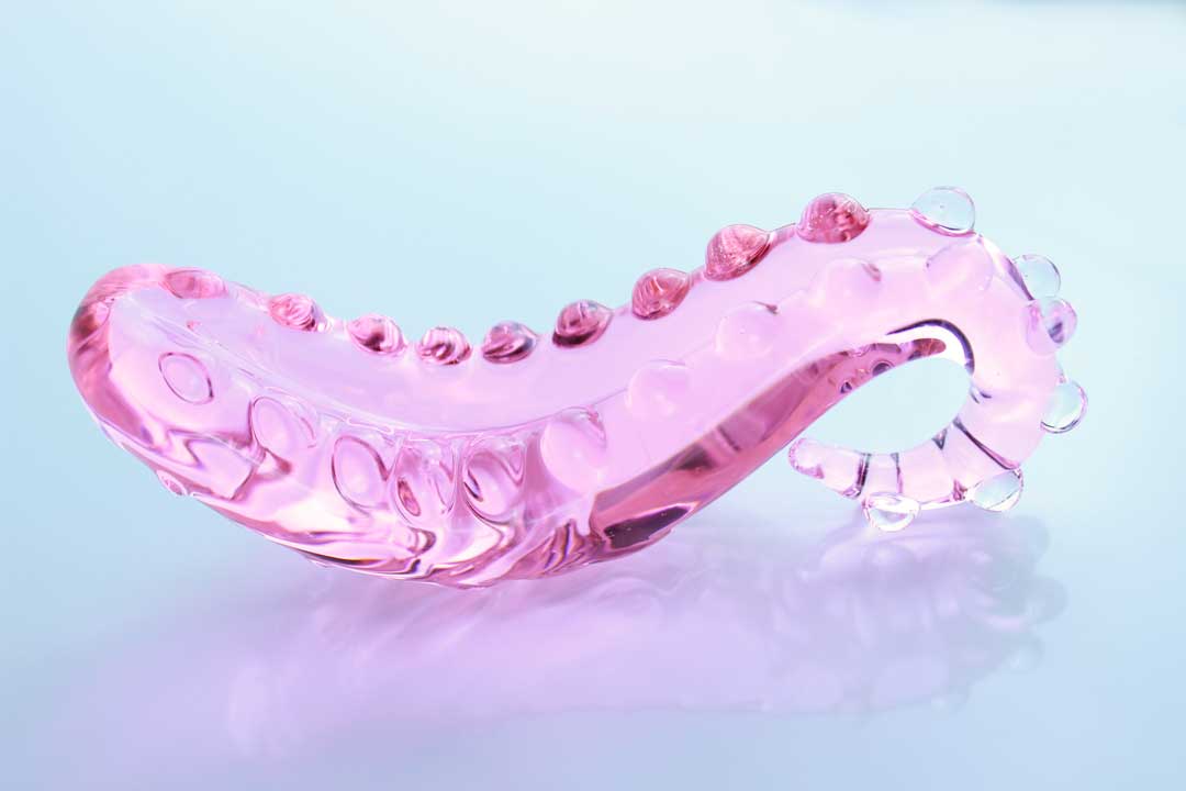 Front view of Girthy Glass Tentacle Dildo on white background