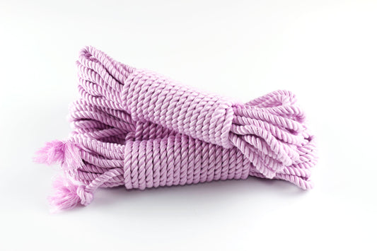 3 bundles of lavender bamboo silk rope on a white background