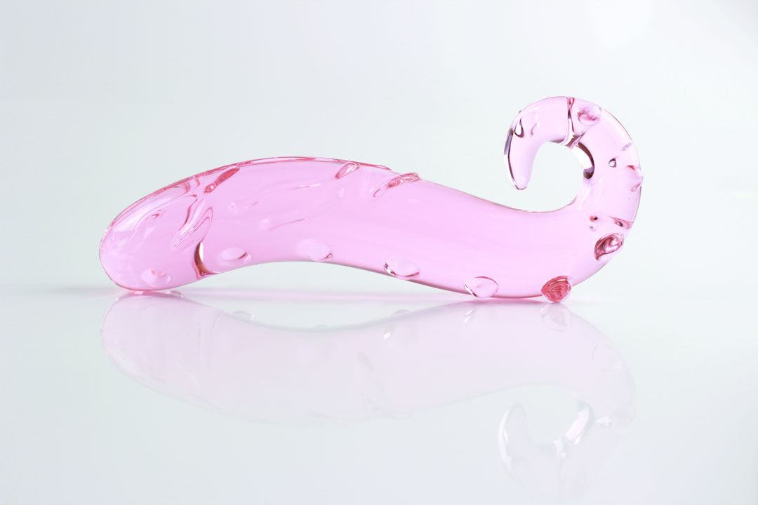 Upside down 6.125 inch long pink glass tentacle dildo