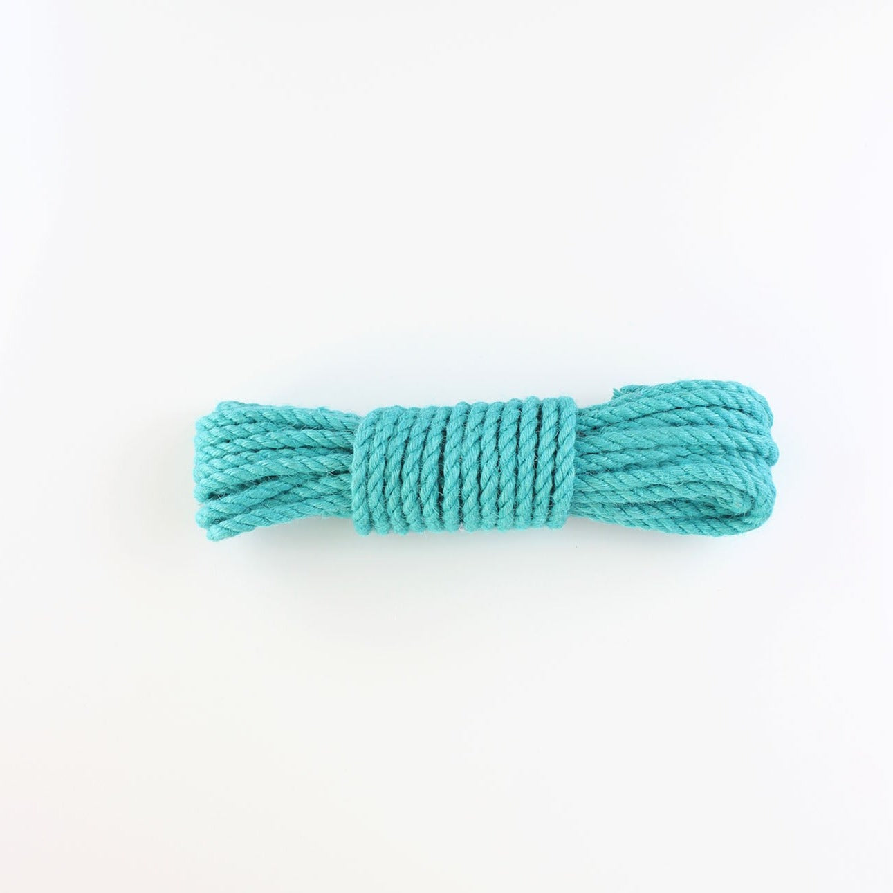 Turquoise jute rope on a white background.