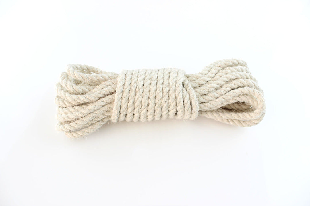 White jute rope on a white background.